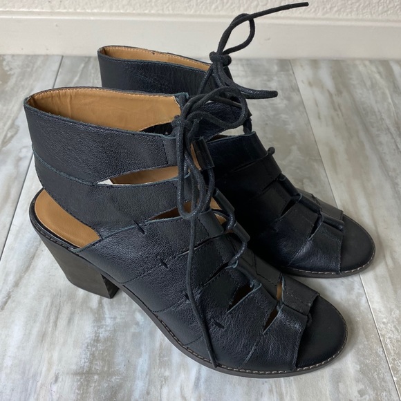 Kelsi Dagger Booties Black Heeled Cage Lace Up - Picture 2 of 9